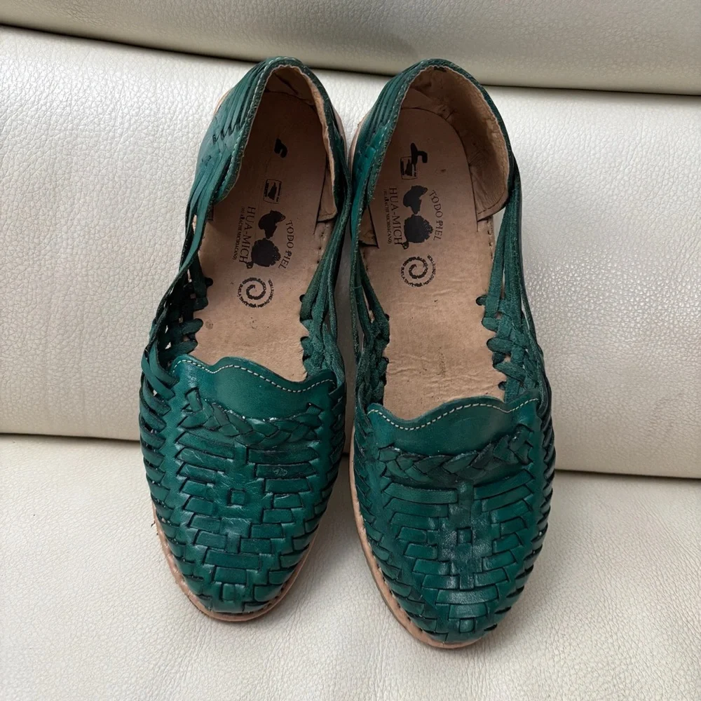 Rare Women's Leather Slip-On Huarache Mexican Sandals - Picture 1 of 16